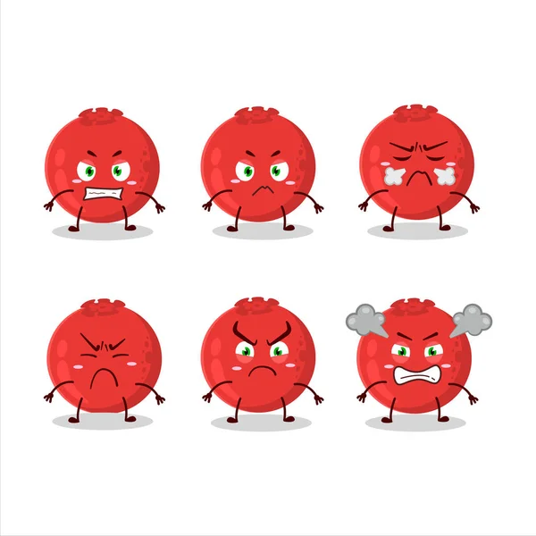 红浆果卡通人物有各种愤怒的表情 矢量说明 — 图库矢量图片