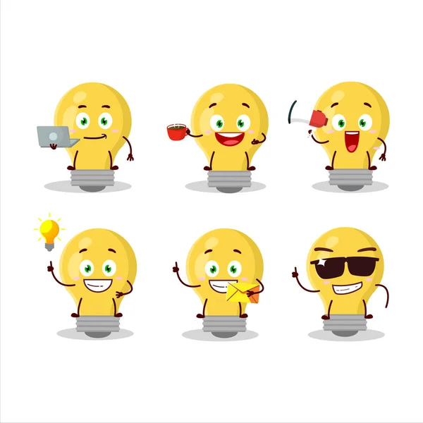 Glühbirne Cartoon Figur Mit Verschiedenen Arten Von Business Emoticons Vektorillustration — Stockvektor