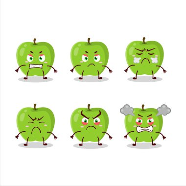 Değişik sinirli ifadeleri olan yeni yeşil elma çizgi film karakteri. Vektör illüstrasyonu