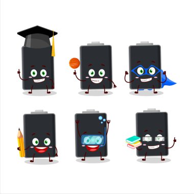 Değişik ifadeleri olan boş batarya çizgi film karakteri öğrencisi. Vektör illüstrasyonu