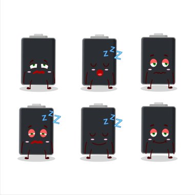 Uykulu ifadesi olan boş bir bataryanın çizgi film karakteri. Vektör illüstrasyonu