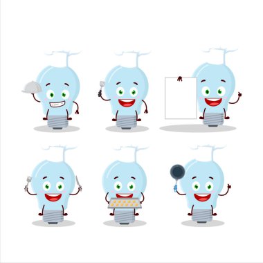 Çeşitli şef simgeleriyle halojenin çizgi film karakteri. Vektör illüstrasyonu