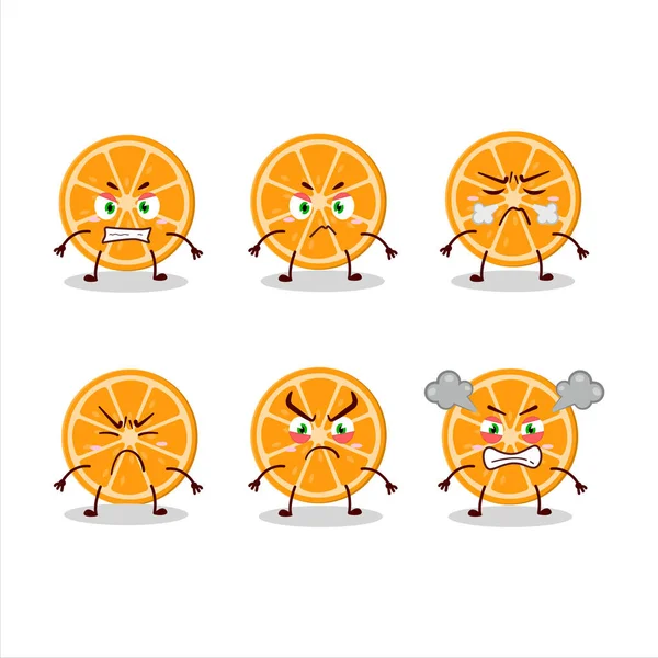 Scheibe Orangefarbene Zeichentrickfigur Mit Verschiedenen Wütenden Ausdrücken Vektorillustration — Stockvektor