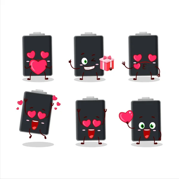 Personnage Bande Dessinée Batterie Vide Avec Amour Émoticône Mignon Illustration — Image vectorielle