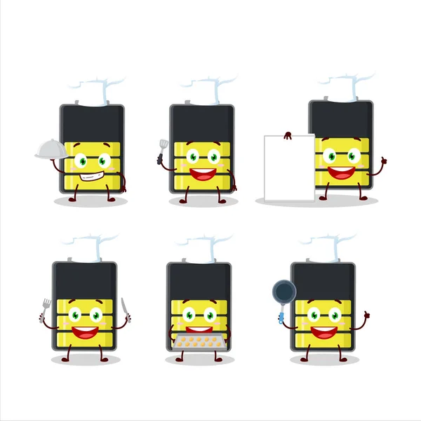 Cartone Animato Personaggio Batteria Media Con Varie Emoticon Chef Illustrazione — Vettoriale Stock