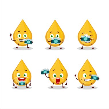 Petrol karikatürü karakteri ile fotoğrafçılık mesleği simgesi. Vektör illüstrasyonu