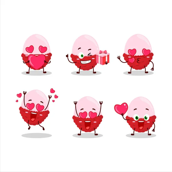 Rebanada Lychee Personaje Dibujos Animados Con Amor Emoticono Lindo Ilustración — Archivo Imágenes Vectoriales