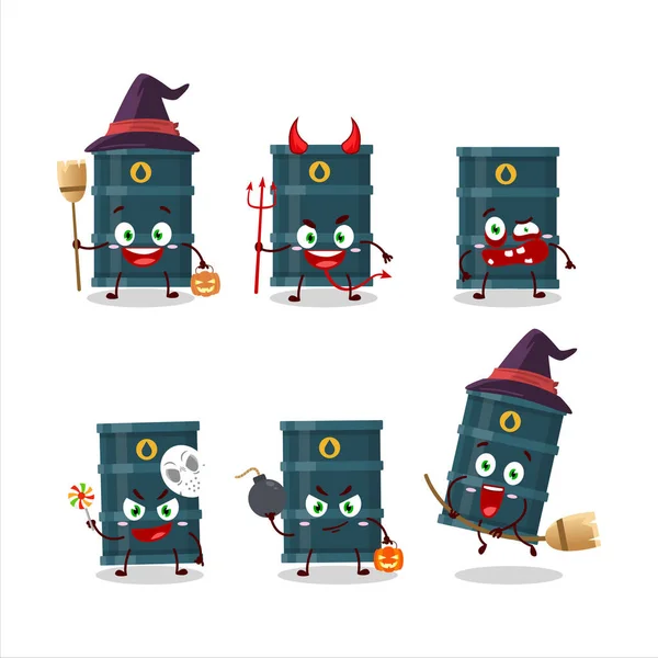 Halloween Expression Emoticons Cartoon Character Oil Drum Vector Illustration — Stock Vector