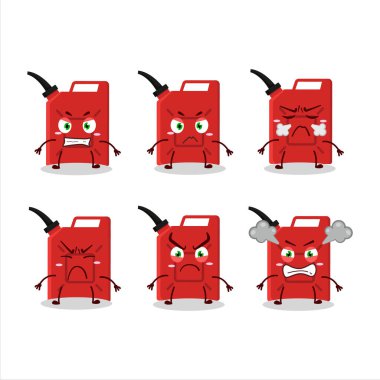 Kızgın ifadeleri olan kırmızı gaz tankı çizgi film karakteri. Vektör illüstrasyonu