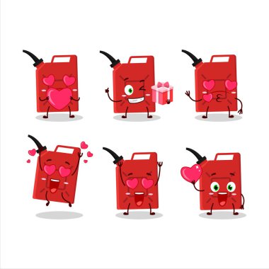 Kırmızı benzin deposu çizgi film karakteri. Sevgi dolu bir ifade. Vektör illüstrasyonu