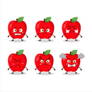 Farklı kızgın ifadeleri olan yeni kırmızı elma çizgi film karakteri. Vektör illüstrasyonu