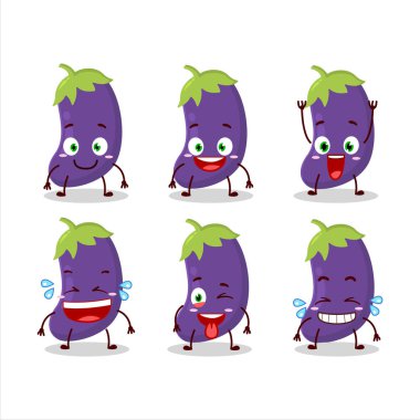 Gülen suratlı patlıcan çizgi film karakteri. Vektör illüstrasyonu