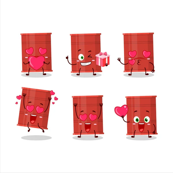 Rode Vat Cartoon Karakter Met Liefde Schattige Emoticon Vectorillustratie — Stockvector