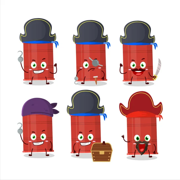Personaggio Dei Cartoni Animati Barile Rosso Con Varie Emoticon Pirati — Vettoriale Stock