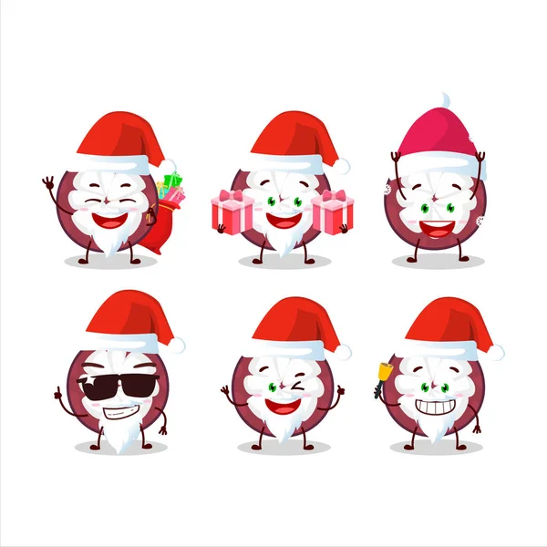 Emoticones Santa Claus Con Rebanada Personaje Dibujos Animados Mangostán Ilustración — Vector de stock