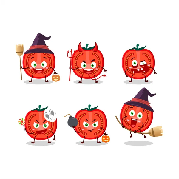 핼러윈 표현에는 토마토의 캐릭터가 이모티콘이 있습니다 일러스트 — 스톡 벡터