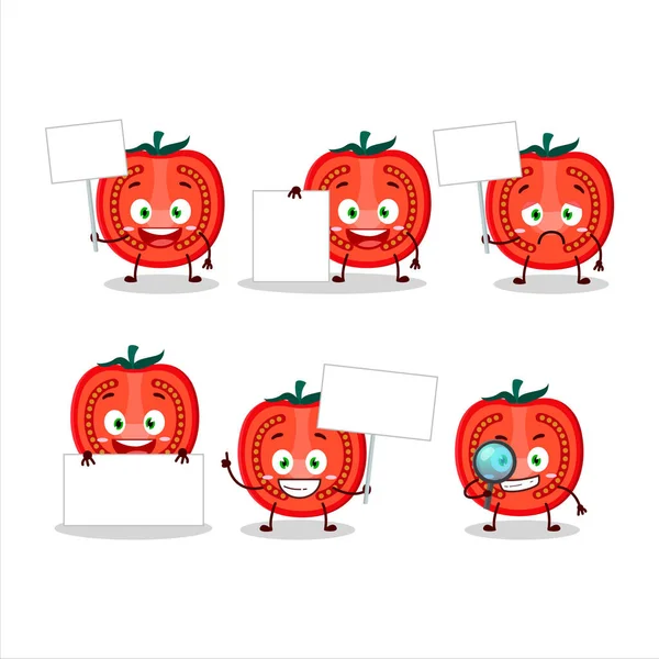 Slice Tomato Cartoon Character Bring Information Board Vector Illustration — Stock Vector
