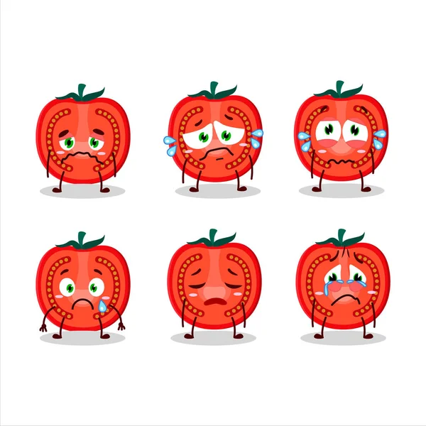 Een Stukje Tomatentekenfilmfiguur Met Een Droevige Uitdrukking Vectorillustratie — Stockvector