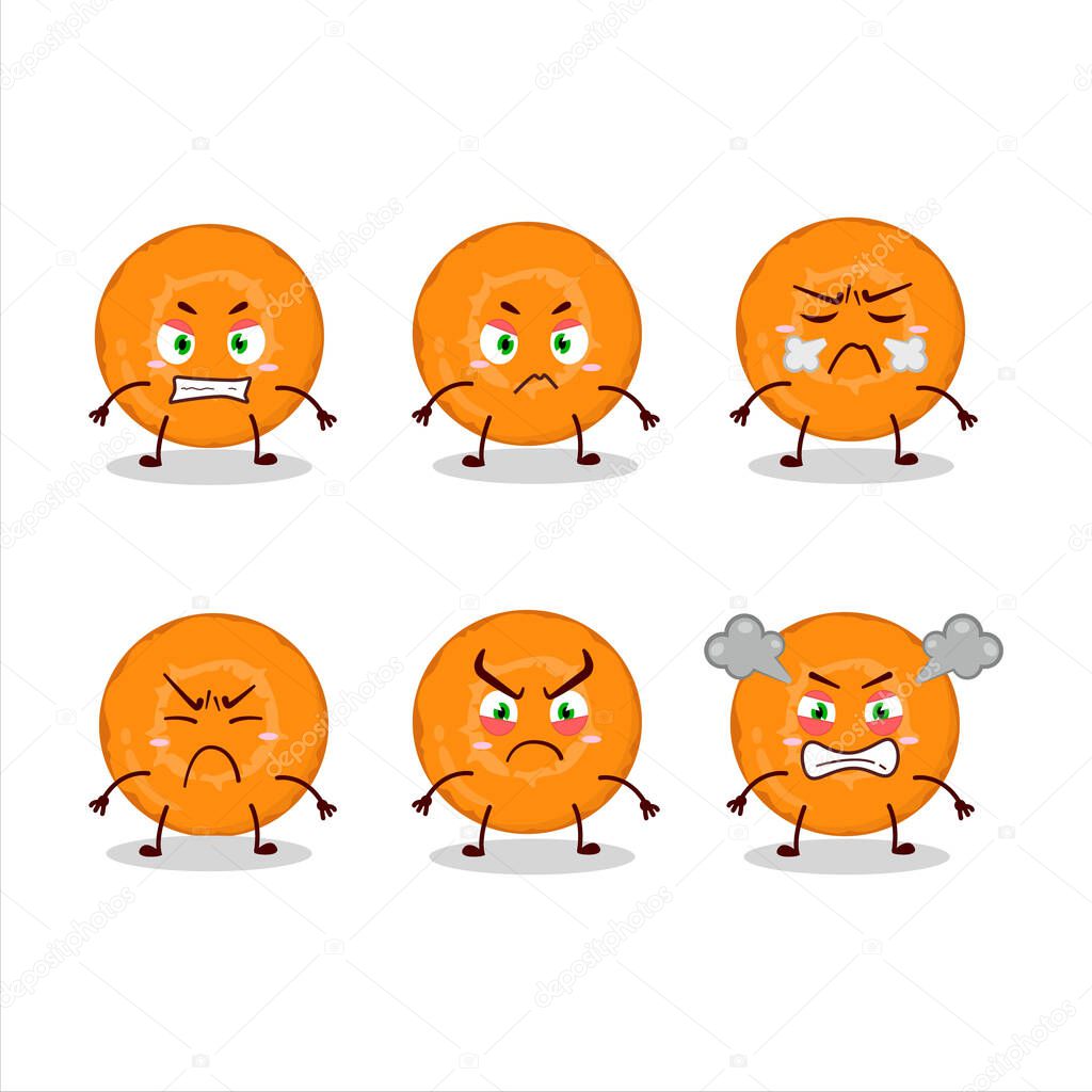 Slice of carrot cartoon character with various angry expressions. Vector illustration