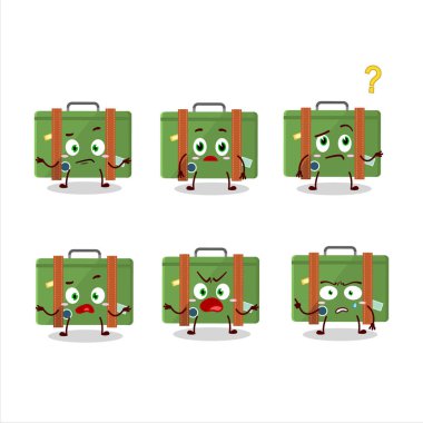 Hangi ifadeyle seyahat eden bavulun çizgi film karakteri. Vektör illüstrasyonu