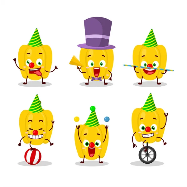 Γελοιογραφία Χαρακτήρα Του Κίτρινου Πιπεριού Διάφορες Παραστάσεις Τσίρκο Εικονογράφηση Διανύσματος — Διανυσματικό Αρχείο