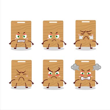 Yuvarlak ahşap kesim karakteri ve çeşitli kızgın ifadeler. Vektör illüstrasyonu