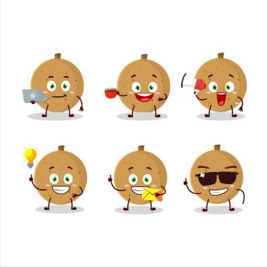 Longan çizgi film karakteri ve çeşitli iş simgeleri. Vektör illüstrasyonu