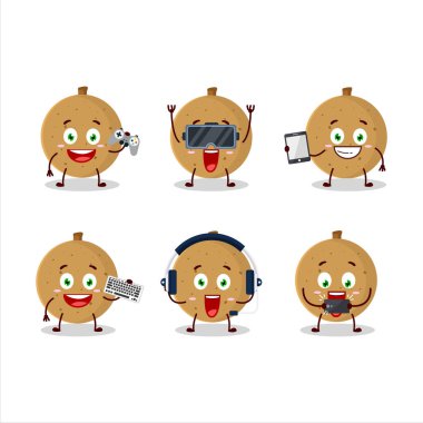 Longan çizgi film karakteri çeşitli şirin ifadelerle oyunlar oynuyor. Vektör illüstrasyonu