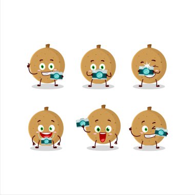 Longan çizgi film karakteri ile fotoğrafçılık mesleği simgesi. Vektör illüstrasyonu