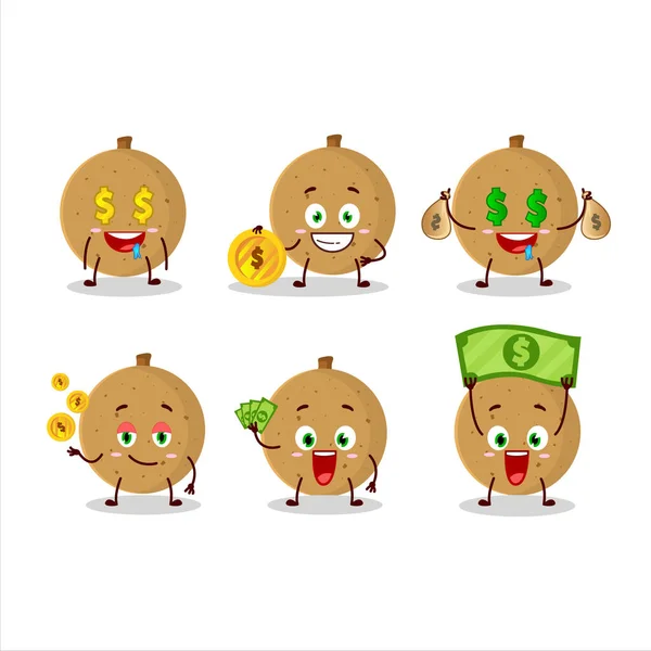 Karakter Kartun Longan Dengan Emoticon Lucu Membawa Uang Ilustrasi Vektor - Stok Vektor