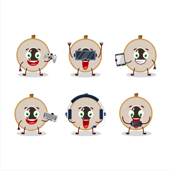 Slice Longan Cartoon Character Playing Games Various Cute Emoticons Vector — Stock Vector