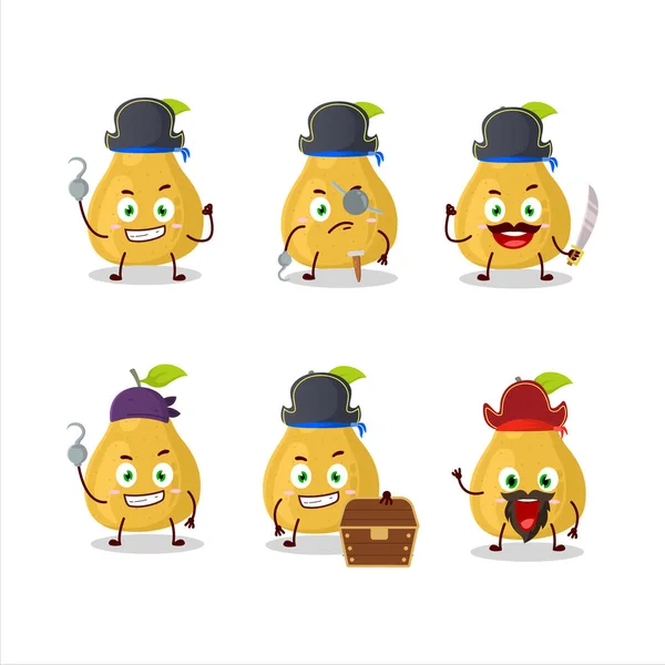 Personaje Dibujos Animados Pomelo Con Varios Emoticonos Piratas Ilustración Vectorial — Vector de stock