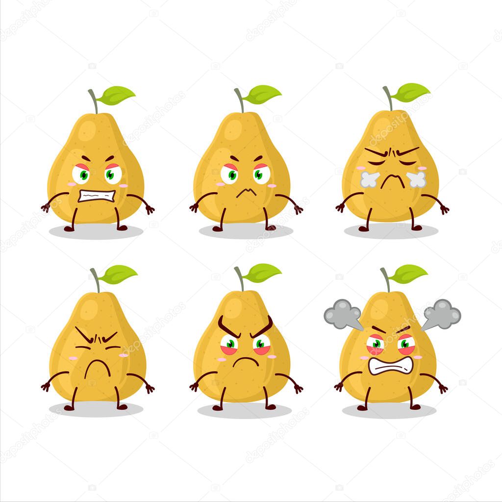 Pomelo cartoon character with various angry expressions. Vector illustration