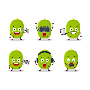 Jackfruit çizgi film karakteri çeşitli şirin ifadelerle oyunlar oynuyor. Vektör illüstrasyonu