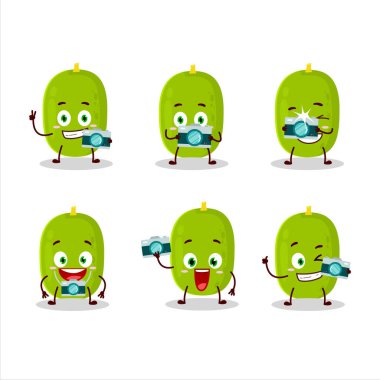 Jackfruit çizgi film karakteri ile fotoğrafçılık mesleği simgesi. Vektör illüstrasyonu