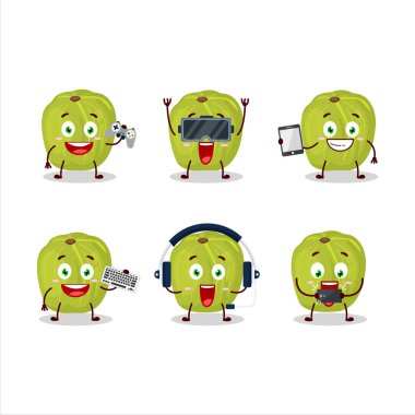 Amla çizgi film karakteri çeşitli şirin ifadelerle oyunlar oynuyor. Vektör illüstrasyonu