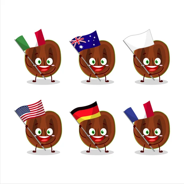 Slice Black Sapote Cartoon Character Bring Flags Various Countries Vector — Stock Vector