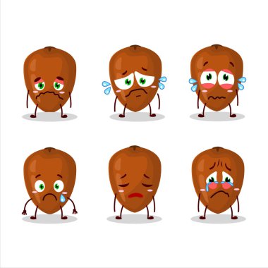 Sapodilla karikatüründe hüzünlü bir ifade var. Vektör illüstrasyonu