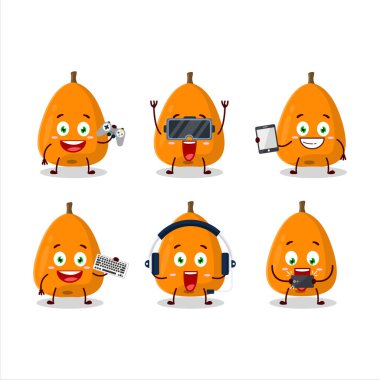 Loquat çizgi film karakteri çeşitli şirin ifadelerle oyunlar oynuyor. Vektör illüstrasyonu