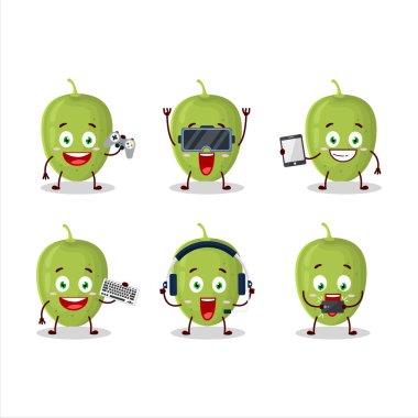 Zeytin çizgi film karakteri çeşitli şirin ifadelerle oyunlar oynuyor. Vektör illüstrasyonu