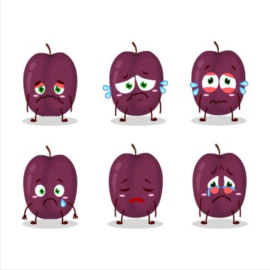 Hüzünlü bir karakteri olan erik çizgi filmi. Vektör illüstrasyonu