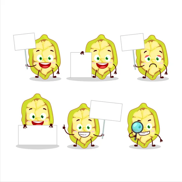 Slice Cupuacu Cartoon Character Bring Information Board Vector Illustration — Stock Vector