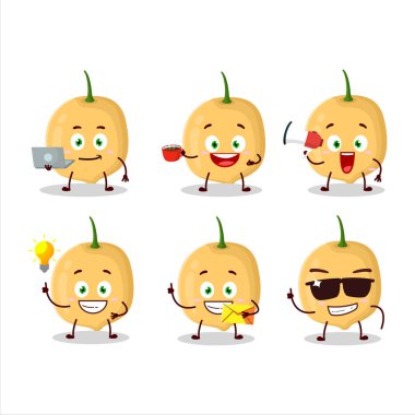 Birmanya üzümleri çizgi film karakteri ve çeşitli iş simgeleri. Vektör illüstrasyonu