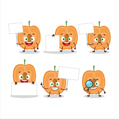 Kayısı dilimli çizgi film karakteri bilgi panosunu getir. Vektör illüstrasyonu