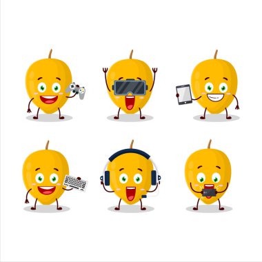 Canistel çizgi film karakteri çeşitli şirin ifadelerle oyunlar oynuyor. Vektör illüstrasyonu