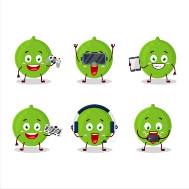 Alibertia meyveli çizgi film karakteri çeşitli şirin ifadelerle oyunlar oynuyor. Vektör illüstrasyonu