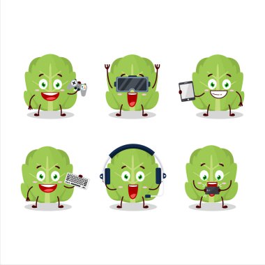 Lahana çizgi film karakteri çeşitli şirin ifadelerle oyunlar oynuyor. Vektör illüstrasyonu