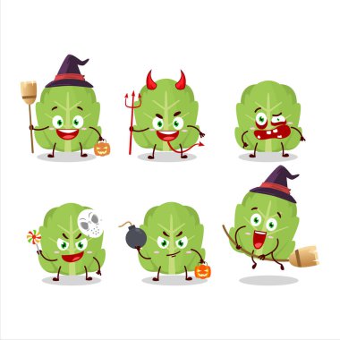 Cadılar Bayramı yüz ifadelerinde lahananın çizgi film karakteri. Vektör illüstrasyonu