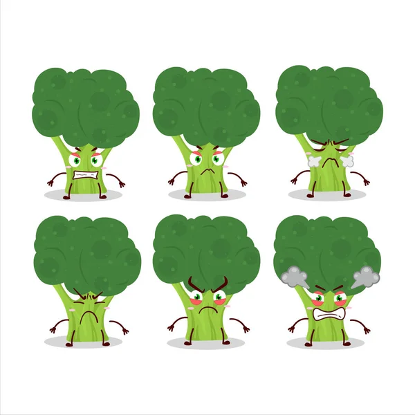 Brocoli Cartoon Character Various Angry Expressions Vector Illustration — Stock Vector