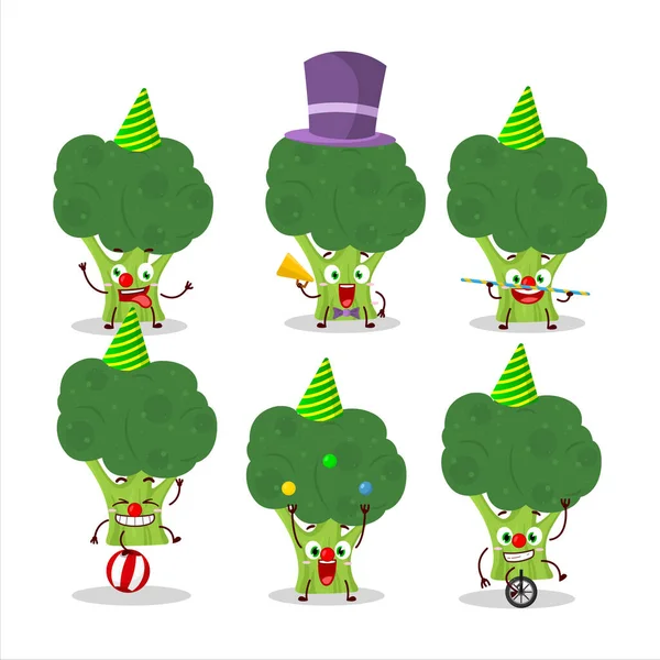 Cartoon Character Brocoli Various Circus Shows Vector Illustration — Stock Vector